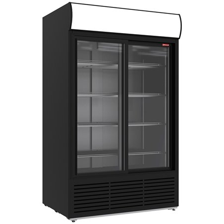 Vitrine ventil&eacute;e positive 1230 litres, caisson lumineux, 2 portes coulissantes - NOIRE - Diamond - DRK12-CB