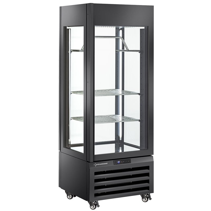 Vitrine "FULL vitr&eacute;e" 440 Lt., 2 &eacute;tag&egrave;res & barre &agrave; viande, ventil&eacute;e - MEAT - NOIR - Diamond - MAX/507-MB