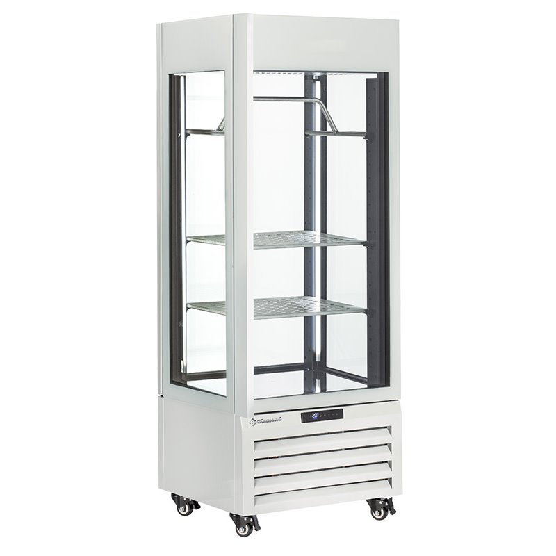 Vitrine "FULL vitr&eacute;e" 440 Lt., 2 &eacute;tag&egrave;res & barre &agrave; viande, ventil&eacute;e - MEAT - BLANC - Diamond - MAX/507-MW