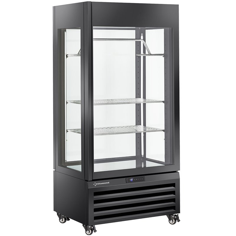Vitrine "FULL vitr&eacute;e" 600 Lt., 2 &eacute;tag&egrave;res & barre &agrave; viande, ventil&eacute;e - MEAT - NOIR - Diamond - MAX/607-MB