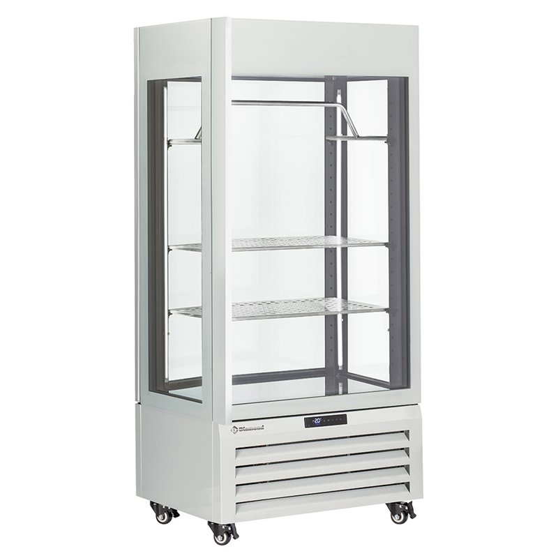 Vitrine "FULL vitr&eacute;e" 600 Lt., 2 &eacute;tag&egrave;res & barre &agrave; viande, ventil&eacute;e - MEAT - BLANC - Diamond - MAX/607-MW