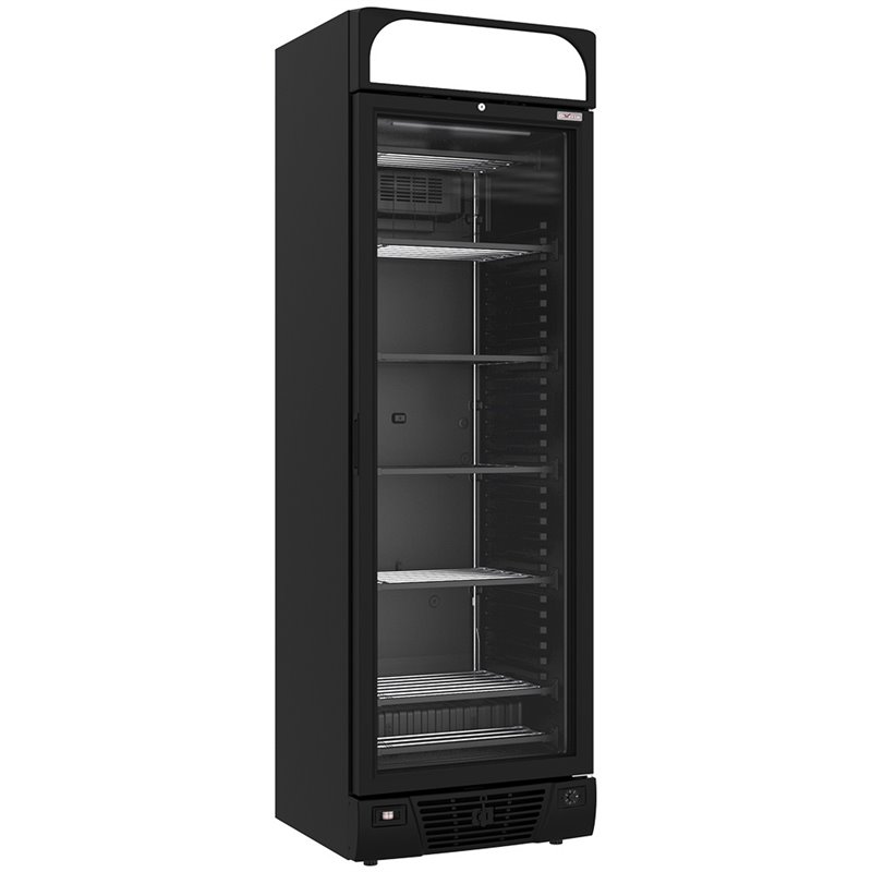 Vitrine ventil&eacute;e n&eacute;gative vitr&eacute;e 374  litres - 5 niveaux fixes avec caisson lumineux - NOIRE - Diamond - WR-39CA-BN