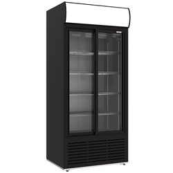 Vitrine ventil&eacute;e positive, 783 litres, 2 portes coulissantes, avec caisson lumineux, NOIRE - Diamond - WR-80AC-SB