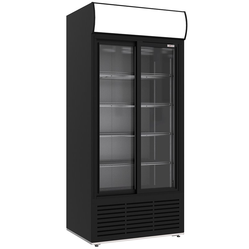 Vitrine ventil&eacute;e positive, 783 litres, 2 portes coulissantes, avec caisson lumineux, NOIRE - Diamond - WR-80AC-SB