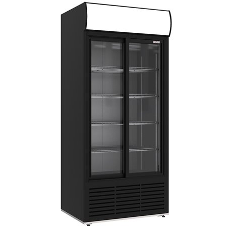 Vitrine ventil&eacute;e positive, 783 litres, 2 portes coulissantes, avec caisson lumineux, NOIRE - Diamond - WR-80AC-SB