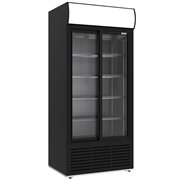 Vitrine ventil&eacute;e positive, 783 litres, 2 portes coulissantes, avec caisson lumineux, NOIRE - Diamond - WR-80AC-SB
