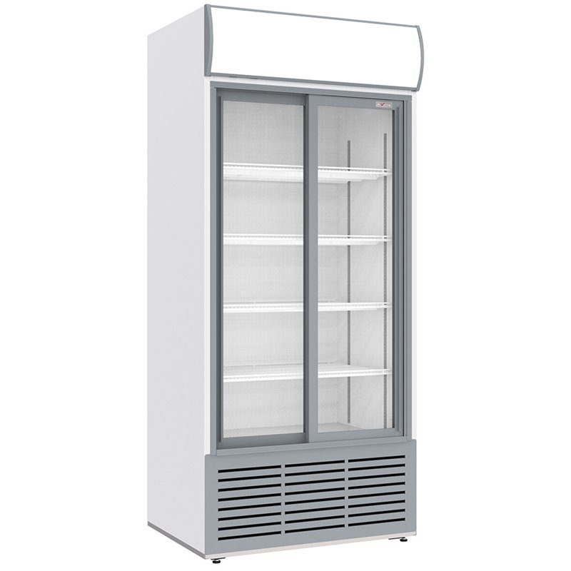 Vitrine ventil&eacute;e positive, 783 litres, 2 portes coulissantes, avec caisson lumineux, BLANCHE - Diamond - WR-80AC-SW