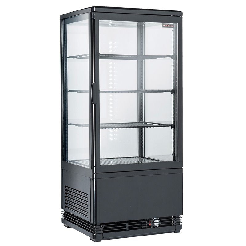 Vitrine de table ventil&eacute;e, 4 faces vitr&eacute;es, 4 niveaux, 80 litres - "Noire" - Diamond - WR-V4F1-BL
