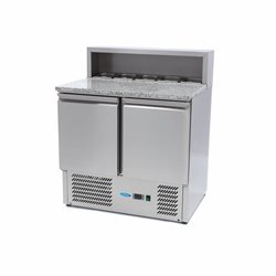 R&eacute;frig&eacute;rateur pour la pr&eacute;paration des pizzas - 90 cm - 2 portes - s'adapte &agrave; 5 x 1/6 GN - incl couvercle en acier inoxydable - M
