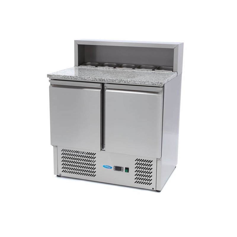 R&eacute;frig&eacute;rateur pour la pr&eacute;paration des pizzas - 90 cm - 2 portes - s'adapte &agrave; 5 x 1/6 GN - incl couvercle en acier inoxydable - M
