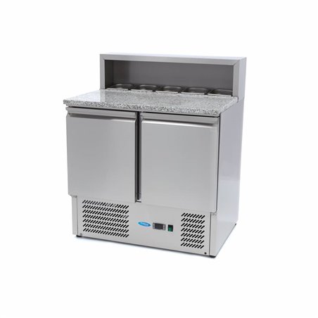 R&eacute;frig&eacute;rateur pour la pr&eacute;paration des pizzas - 90 cm - 2 portes - s'adapte &agrave; 5 x 1/6 GN - incl couvercle en acier inoxydable - M