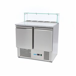 R&eacute;frig&eacute;rateur pour la pr&eacute;paration des pizzas - 90 cm - 2 portes - s'adapte &agrave; 5 x 1/6 GN - incl couvercle en verre - Maxima - 094