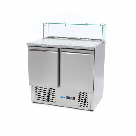 R&eacute;frig&eacute;rateur pour la pr&eacute;paration des pizzas - 90 cm - 2 portes - s'adapte &agrave; 5 x 1/6 GN - incl couvercle en verre - Maxima - 094