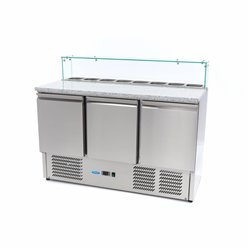 R&eacute;frig&eacute;rateur pour la pr&eacute;paration des pizzas - 137 cm - 3 portes - s'adapte &agrave; 8 x 1/6 GN - incl couvercle en verre - Maxima - 09