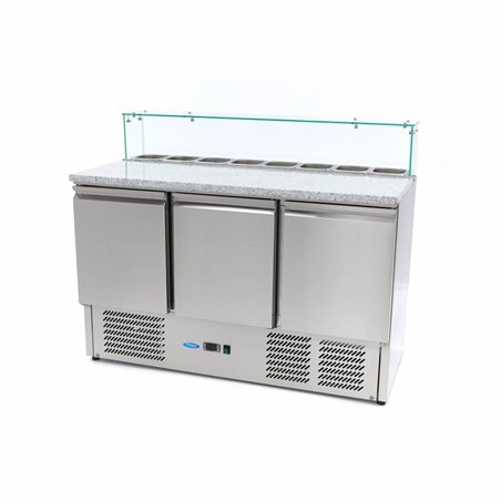 R&eacute;frig&eacute;rateur pour la pr&eacute;paration des pizzas - 137 cm - 3 portes - s'adapte &agrave; 8 x 1/6 GN - incl couvercle en verre - Maxima - 09