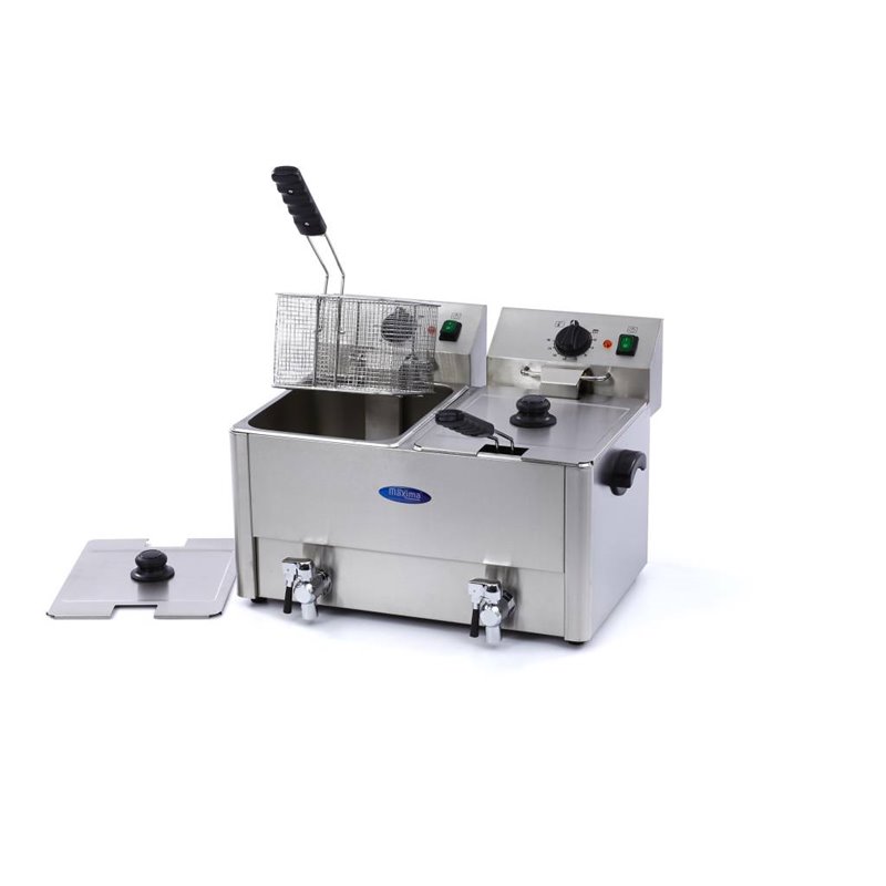 Friteuse - 2 x 8 L - 2 paniers - avec robinet de vidange - Maxima - 09300416