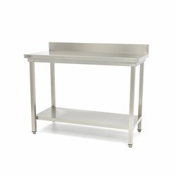 Table en acier inoxydable - 120 x 60 cm - hauteur r&eacute;glable - avec dosseret et &eacute;tag&egrave;re de rangement - Maxima - 09300983