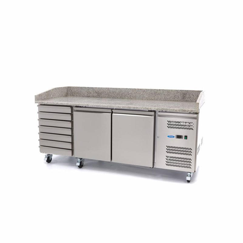 R&eacute;frig&eacute;rateur pour la pr&eacute;paration des pizzas - 202 cm - 2 portes - s'adapte &agrave; 5 x 1/6 GN - 7 tiroirs - Maxima - 09400210