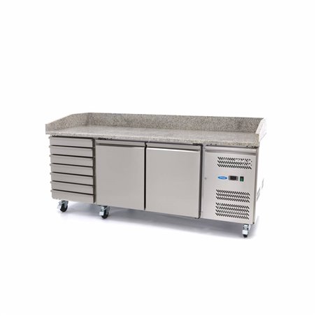 R&eacute;frig&eacute;rateur pour la pr&eacute;paration des pizzas - 202 cm - 2 portes - s'adapte &agrave; 5 x 1/6 GN - 7 tiroirs - Maxima - 09400210