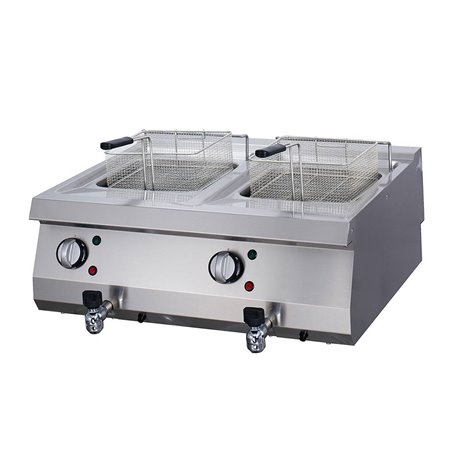 Heavy Duty friteuse - 2 x 12 L - unit&eacute; double - profondeur 70 cm - avec robinet de vidange - &eacute;lectrique - Maxima - 09394999