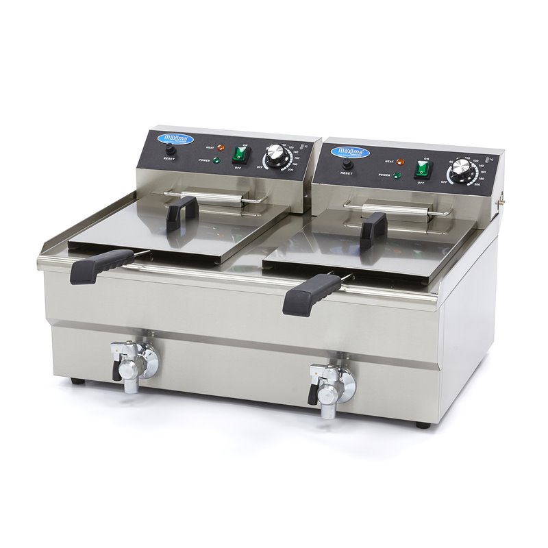 Friteuse - 2 x 16 L - 2 paniers - avec robinet de vidange - Maxima - 09365011