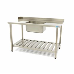 Table lave-vaisselle - 140 x 75 cm - droite - avec &eacute;vier et dosseret - incl &eacute;tag&egrave;re de rangement - Maxima - 09201040