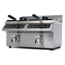 Friteuse - 2 x 8 L - 2 paniers - induction - avec robinet de vidange - Maxima - 09371095