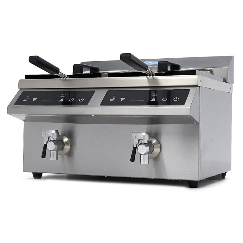 Friteuse - 2 x 8 L - 2 paniers - induction - avec robinet de vidange - Maxima - 09371095