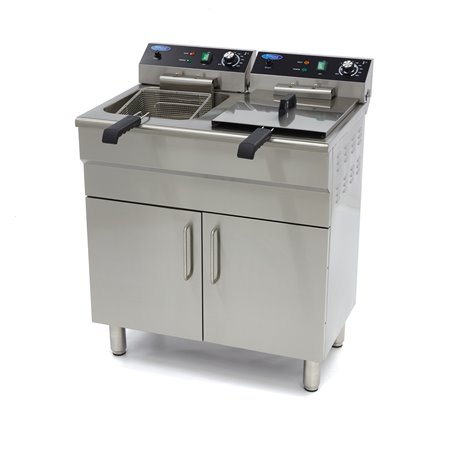 Friteuse - 2 x 16 L - 2 paniers - avec robinet de vidange et support - 400V - Maxima - 09365156