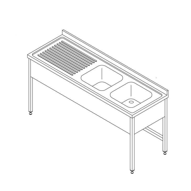 Table lave-vaisselle - 150 x 70 cm - avec 2 &eacute;viers et dosseret - Maxima - 09394085
