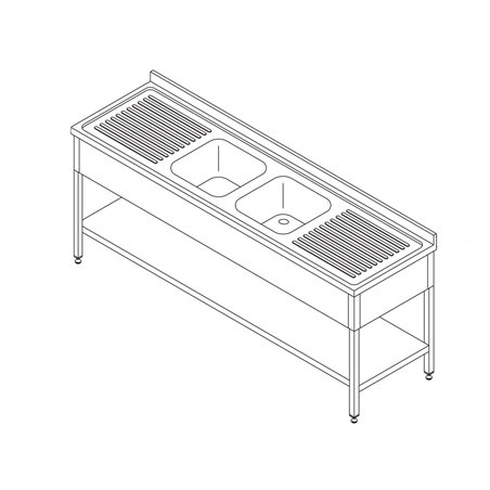 Table lave-vaisselle - 190 x 70 cm - avec 2 &eacute;viers et dosseret - incl &eacute;tag&egrave;re de rangement - Maxima - 09394090