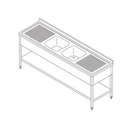 Table lave-vaisselle - 210 x 70 cm - avec 2 &eacute;viers et dosseret - incl &eacute;tag&egrave;re de rangement - Maxima - 09394091