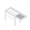 Table lave-vaisselle - 200 x 70 cm - gauche - avec 2 &eacute;viers et dosseret - incl &eacute;tag&egrave;re de rangement - Maxima - 09394003