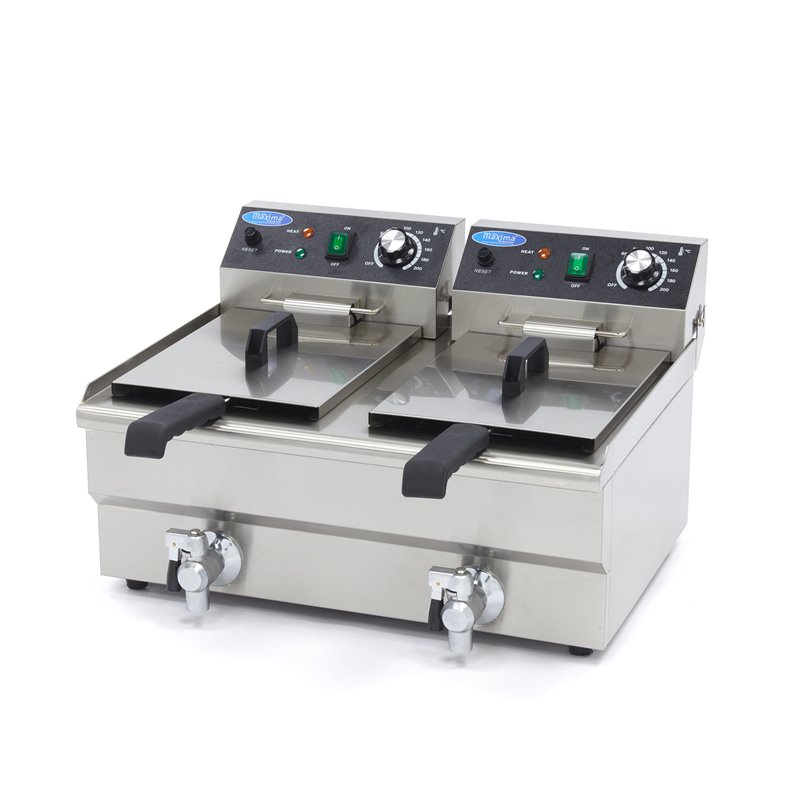 Friteuse - 2 x 10 L - 2 paniers - avec robinet de vidange - Maxima - 09365229
