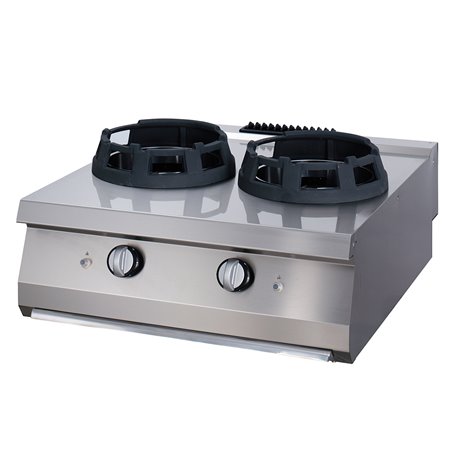 Premium cuiseur wok - 2 x 28,5 cm anneaux de cuisson - unit&eacute; double - profondeur 90 cm - gaz - Maxima - 09398546