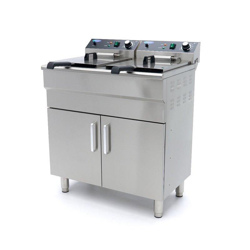 Friteuse - 2 x 16 L - 2 paniers - avec robinet de vidange et support - 230V - Maxima - 09365158