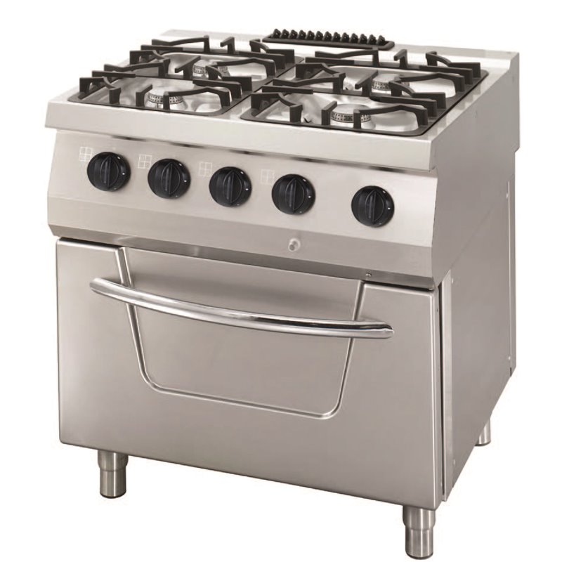 Heavy Duty cuisini&egrave;re - 4 br&ucirc;leurs - unit&eacute; double - profondeur 70 cm - 30 kW - gaz incl four &eacute;lectrique - Maxima - 09396105