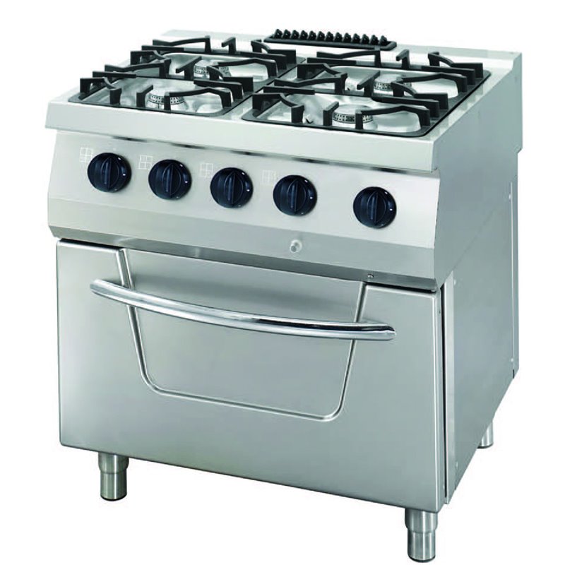 Heavy Duty cuisini&egrave;re - 4 br&ucirc;leurs - unit&eacute; double - profondeur 70 cm - 34 kW - gaz avec four - Maxima - 09396109