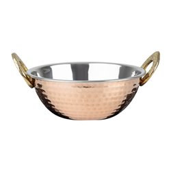 Plat Kadai en cuivre avec poign&eacute;es en inox rev&ecirc;tement laiton Olympia 400ml - Gastronoble - HY128