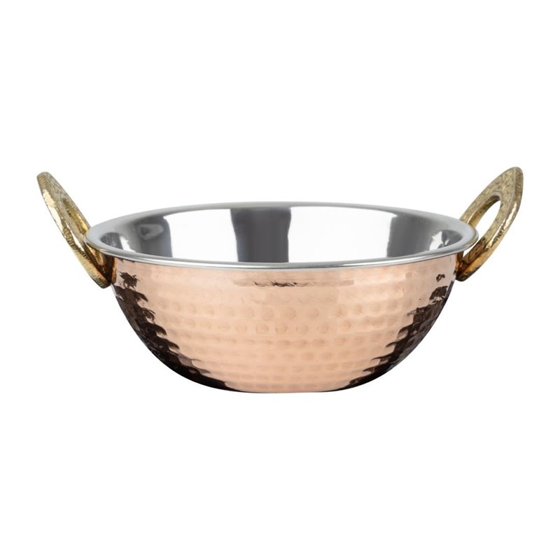 Plat Kadai en cuivre avec poign&eacute;es en inox rev&ecirc;tement laiton Olympia 400ml - Gastronoble - HY128