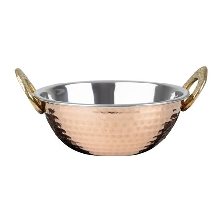 Plat Kadai en cuivre avec poign&eacute;es en inox rev&ecirc;tement laiton Olympia 400ml - Gastronoble - HY128