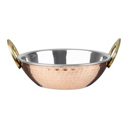 Plat Kadai en cuivre avec poign&eacute;es en inox rev&ecirc;tement laiton Olympia 660ml - Gastronoble - HY129
