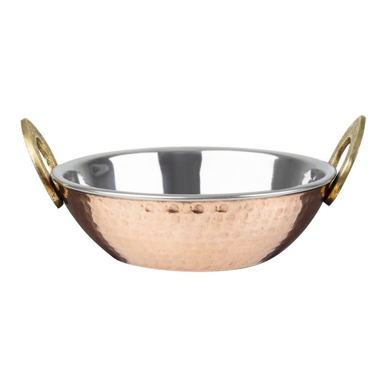 Plat Kadai en cuivre avec poign&eacute;es en inox rev&ecirc;tement laiton Olympia 660ml - Gastronoble - HY129