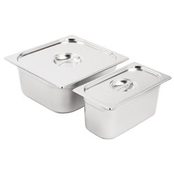 Ensemble de bacs GN 1/3 et 2/3 inox avec couvercles Vogue - Gastronoble - SA240