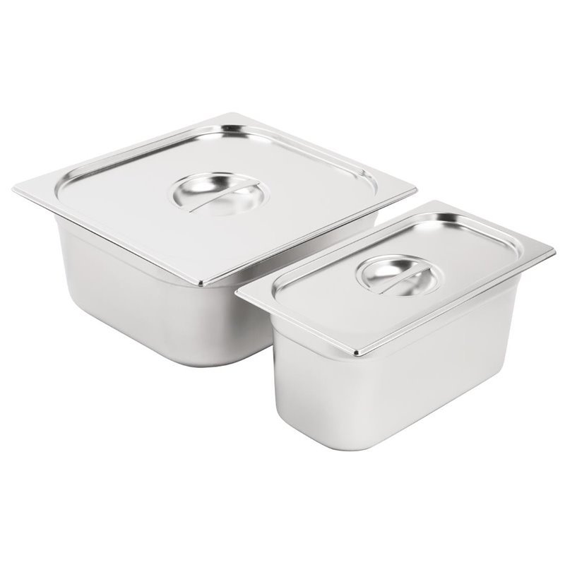 Ensemble de bacs GN 1/3 et 2/3 inox avec couvercles Vogue - Gastronoble - SA240