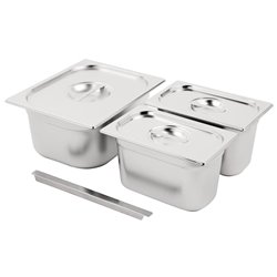 Ensemble de bacs GN 1/2 et 2 x 1/4 inox avec couvercles Vogue - Gastronoble - SA244