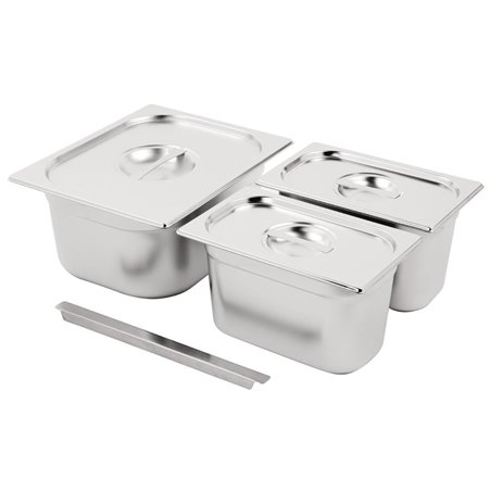 Ensemble de bacs GN 1/2 et 2 x 1/4 inox avec couvercles Vogue - Gastronoble - SA244
