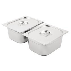 Ensemble de bacs GN 2 x 1/2 en inox avec couvercles Vogue - Gastronoble - SA245