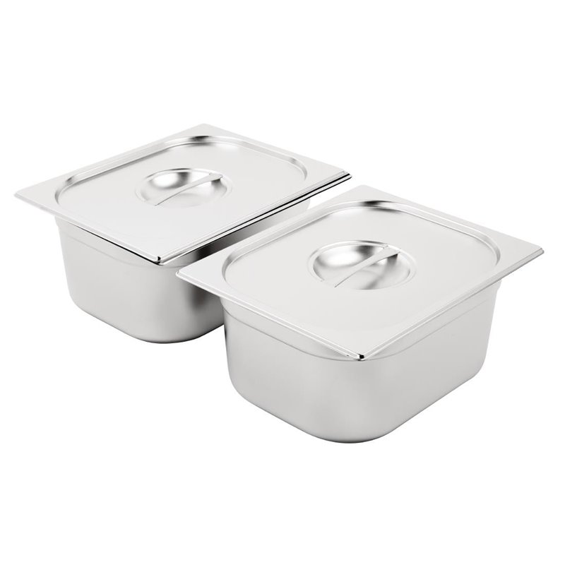 Ensemble de bacs GN 2 x 1/2 en inox avec couvercles Vogue - Gastronoble - SA245