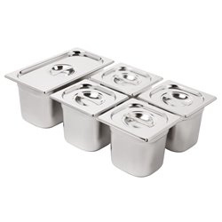 Ensemble de bacs GN 1/3 et 4 x 1/6 en inox avec couvercles Vogue - Gastronoble - SA246